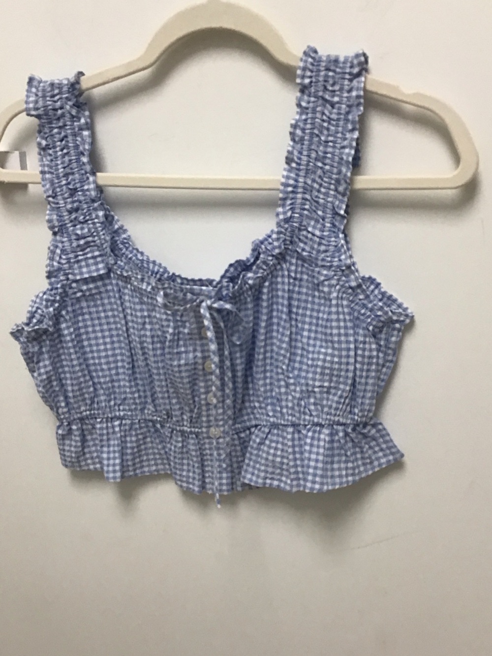 Steve Madden Brooklyn Blue Gingham Ruffle Crop Top